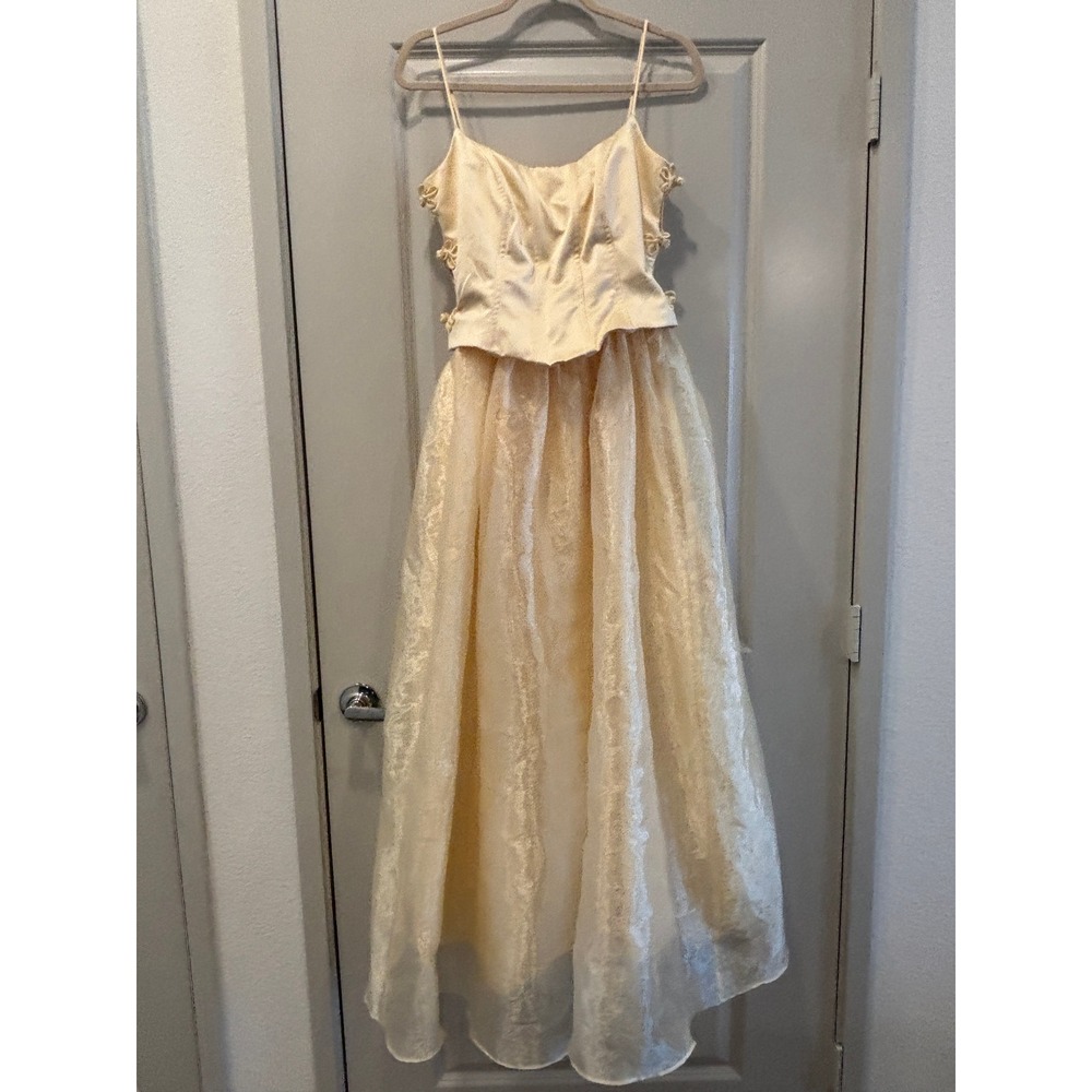 Vintage Roberta Cream Corset Gown Frog Closure Organza Skirt Prom Dress 9/10
